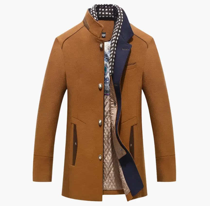 Bob – Elegante Mantel van Gemengde Wol met Contrasterende Kraag