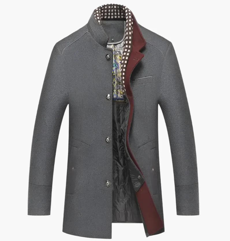 Thomas – Elegante Mantel van Gemengde Wol met Contrasterende Kraag