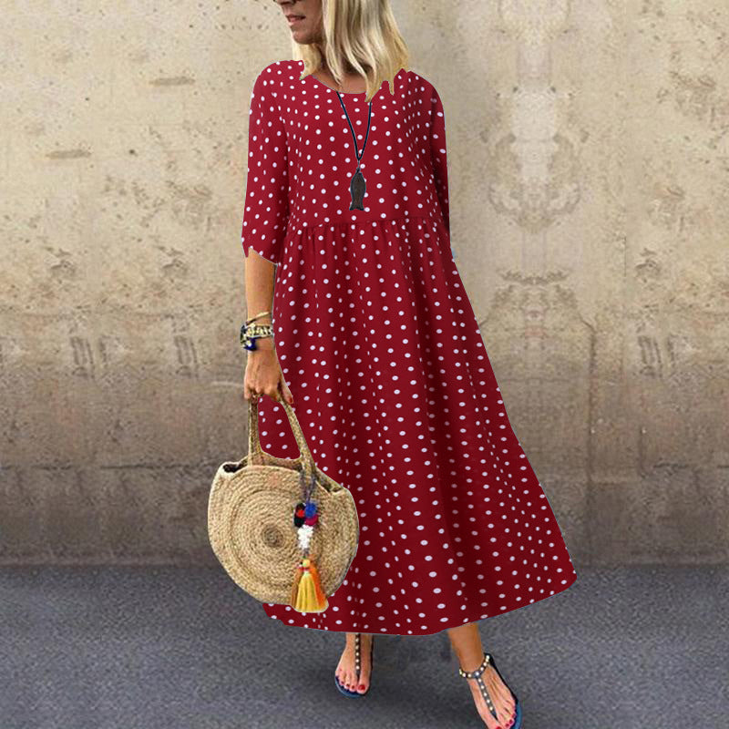 Leah – Elegante Polka Dot Tuniekjurk met Halflange Mouwen