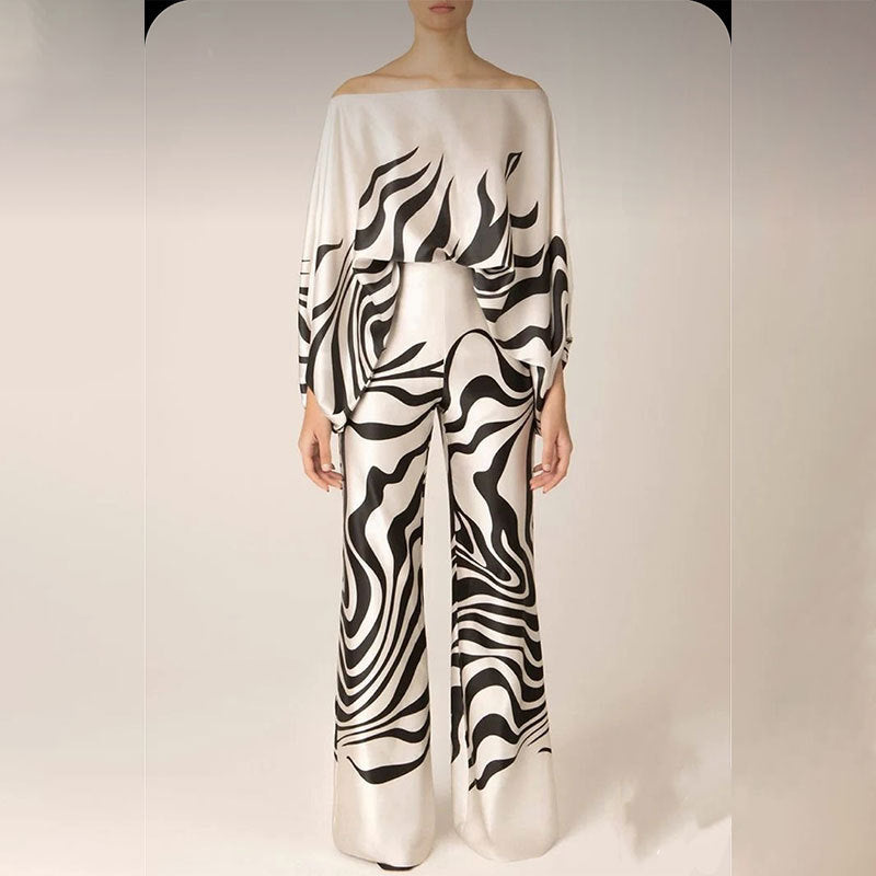 Sandra – Dames Set met Batwing Mouwen en Wijde Pijpen