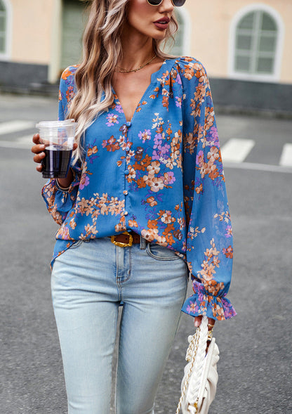 Fiona – Elegante Damesblouse met Bloemenprint en V-Hals
