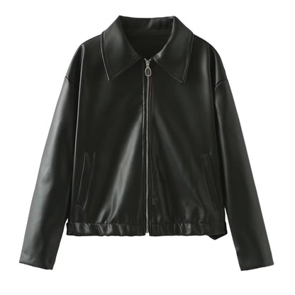 Natasha – Casual Lange Mouwen Jack met Revers en Rits van Vegan Leder