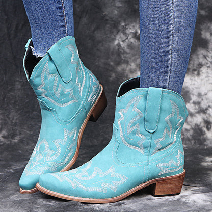 Sophie – Cowgirl-laarzen met borduurwerk en sleehak