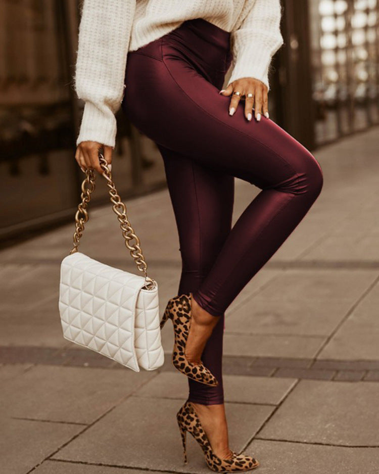 Katy – Modieuze Hoge Taille Skinny Broek van Vegan Leer