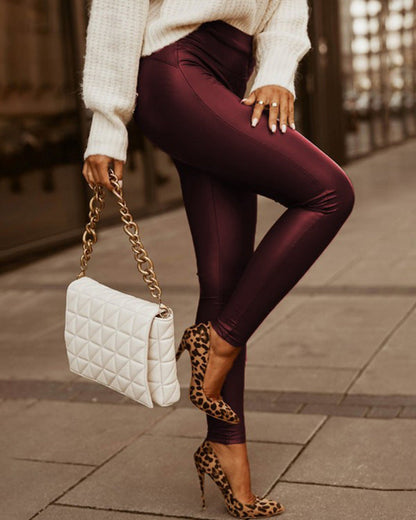Katy – Modieuze Hoge Taille Skinny Broek van Vegan Leer