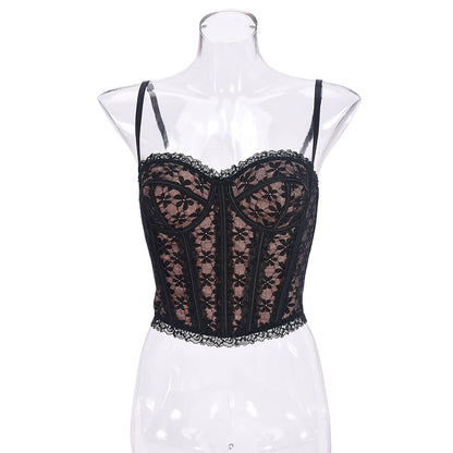 Tracy – Sexy Strapless Top met Open Rug en Transparant Camisole