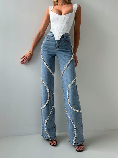 Phoebe – Rechte Damesjeans met Strass-Design