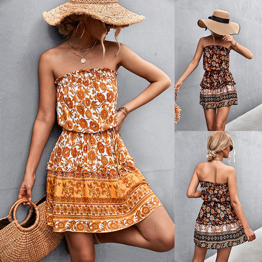 Ann – Mouwloos Bohemian Bloemenprint Jurk voor Zomerse Stranddagen