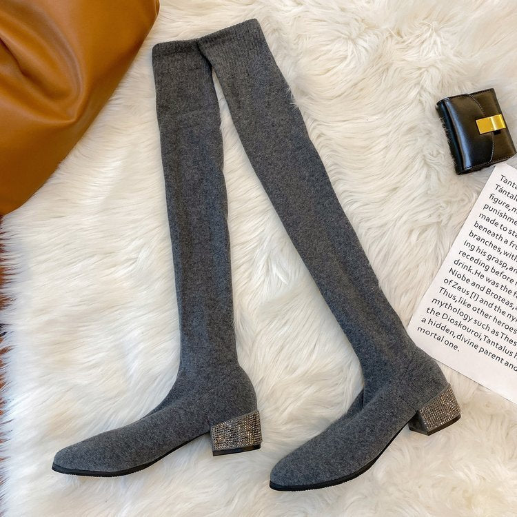 Diana – Ademend Overknee-Stretchsokken met Kantinzet en Dikke Zool