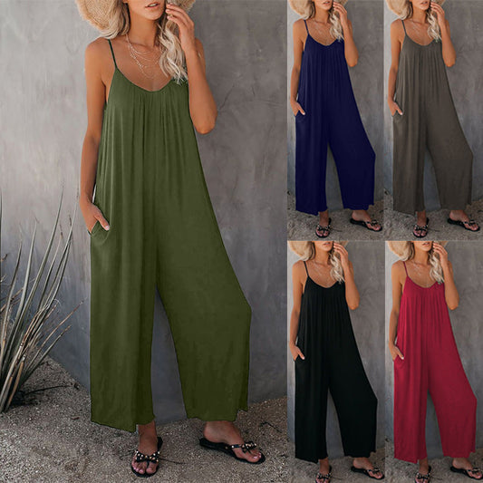 Gabrielle – Luchtige damesjumpsuit zonder mouwen met zakken