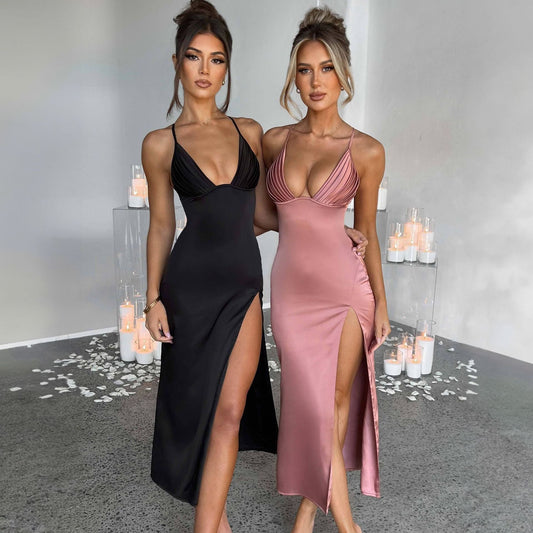 Andrea – Mouwloos Bodycon Kleid met Diepe V-Hals en Split