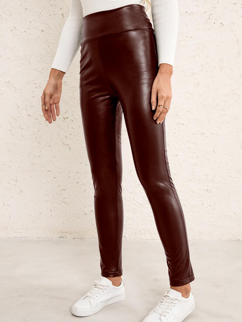 Brenda – Hoog getailleerde Stretch Slim Skinny Broek van vegan leer