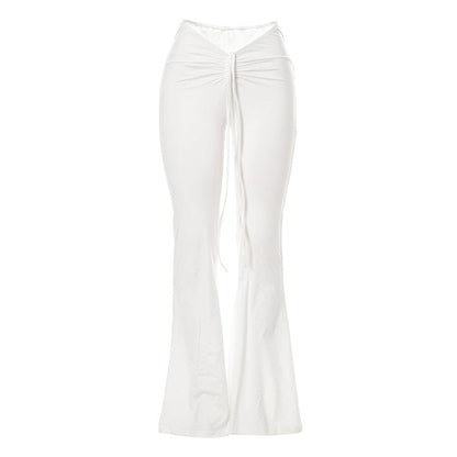 Lauren – Wijde geplooide broek met laaghangende taille in effen wit