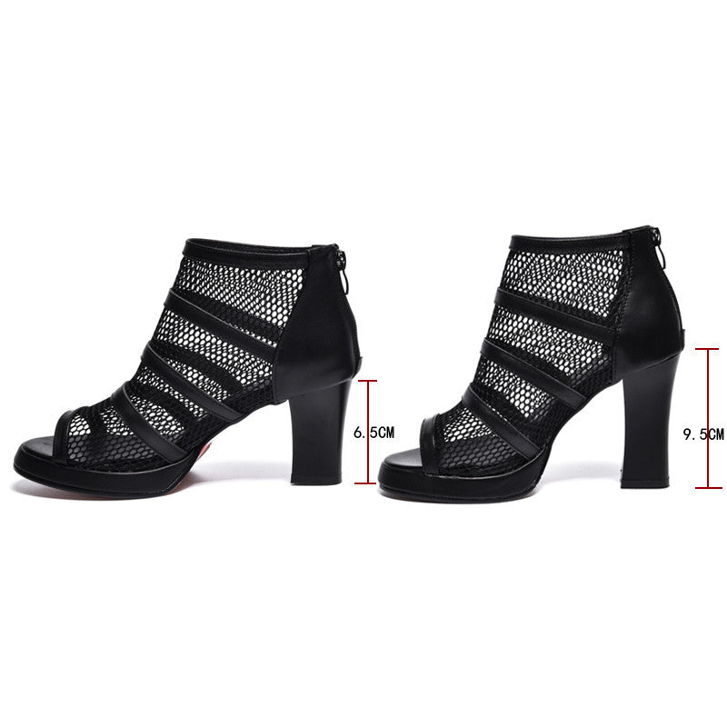 Margaret – Hooggehakte Mesh-Schoenen met Dikke Hak