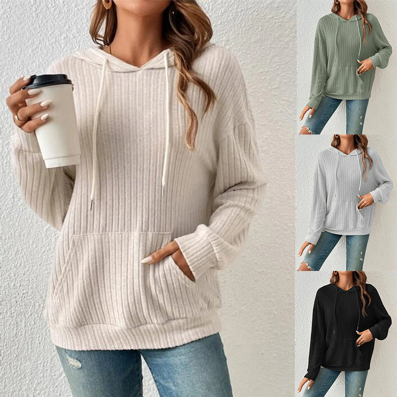 Amanda – Lange Mouwen Hoodie met Zakken en Ingezakte Strepen