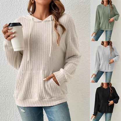 Amanda – Lange Mouwen Hoodie met Zakken en Ingezakte Strepen