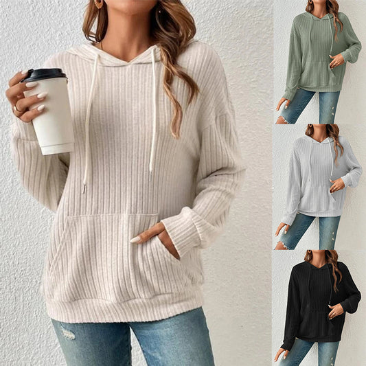 Amanda – Lange Mouwen Hoodie met Zakken en Ingezakte Strepen