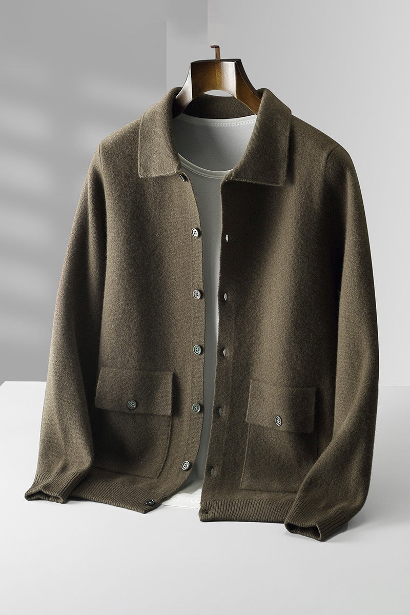 Elizabeth – Dikke Dames Cardigan van Wol met Polokraag in Effen Kleuren voor Herfst en Winter