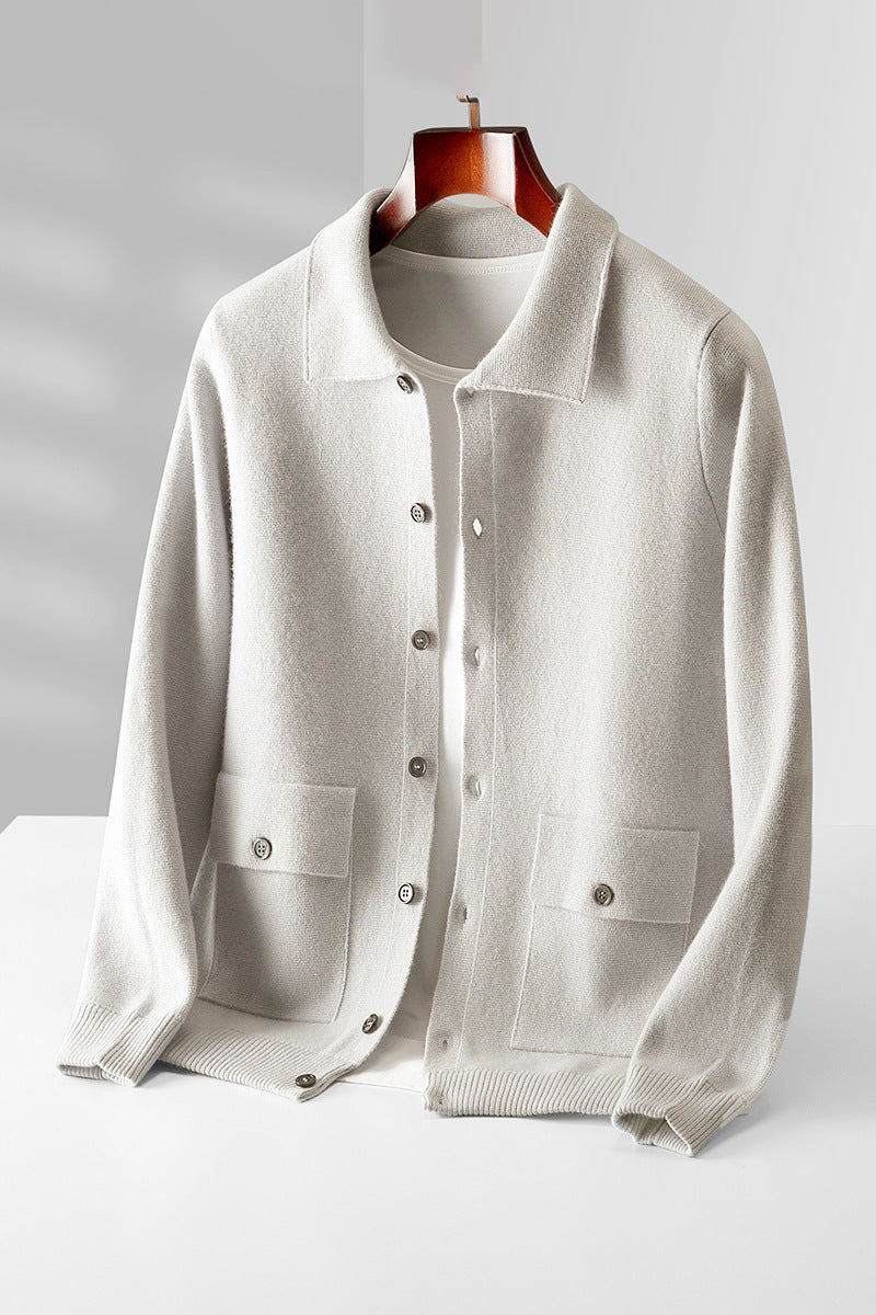 Elizabeth – Dikke Dames Cardigan van Wol met Polokraag in Effen Kleuren voor Herfst en Winter