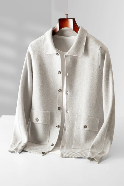Elizabeth – Dikke Dames Cardigan van Wol met Polokraag in Effen Kleuren voor Herfst en Winter