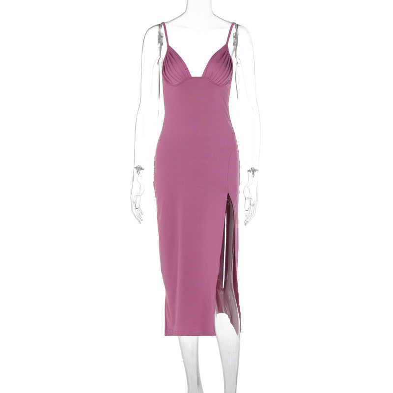 Andrea – Mouwloos Bodycon Kleid met Diepe V-Hals en Split