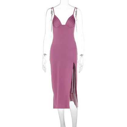 Andrea – Mouwloos Bodycon Kleid met Diepe V-Hals en Split