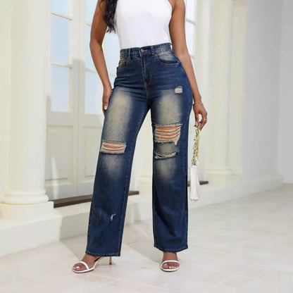 Amelia – Comfortabele High Waist Jeans met Zakken en Scheuren