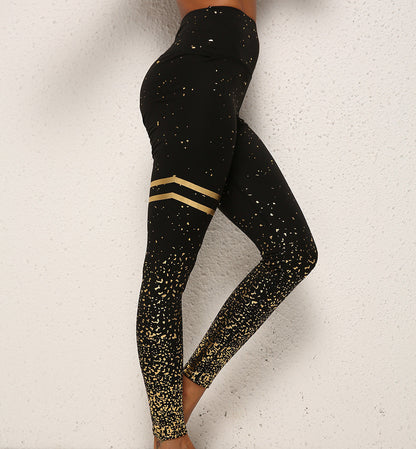 Katie – Hooggetailleerde Leggings met Goud- en Zilverstrepen