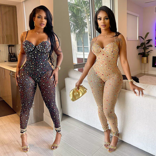 Natasha – Dames Jumpsuit met Mesh en Strass