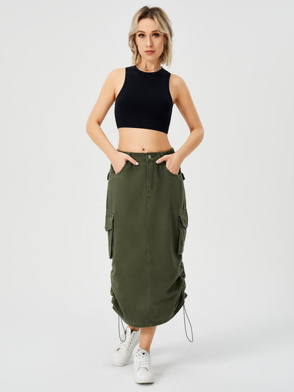 Amelia – Langer Cargo-Rock für Damen mit hohem Bund und Frontschlitz