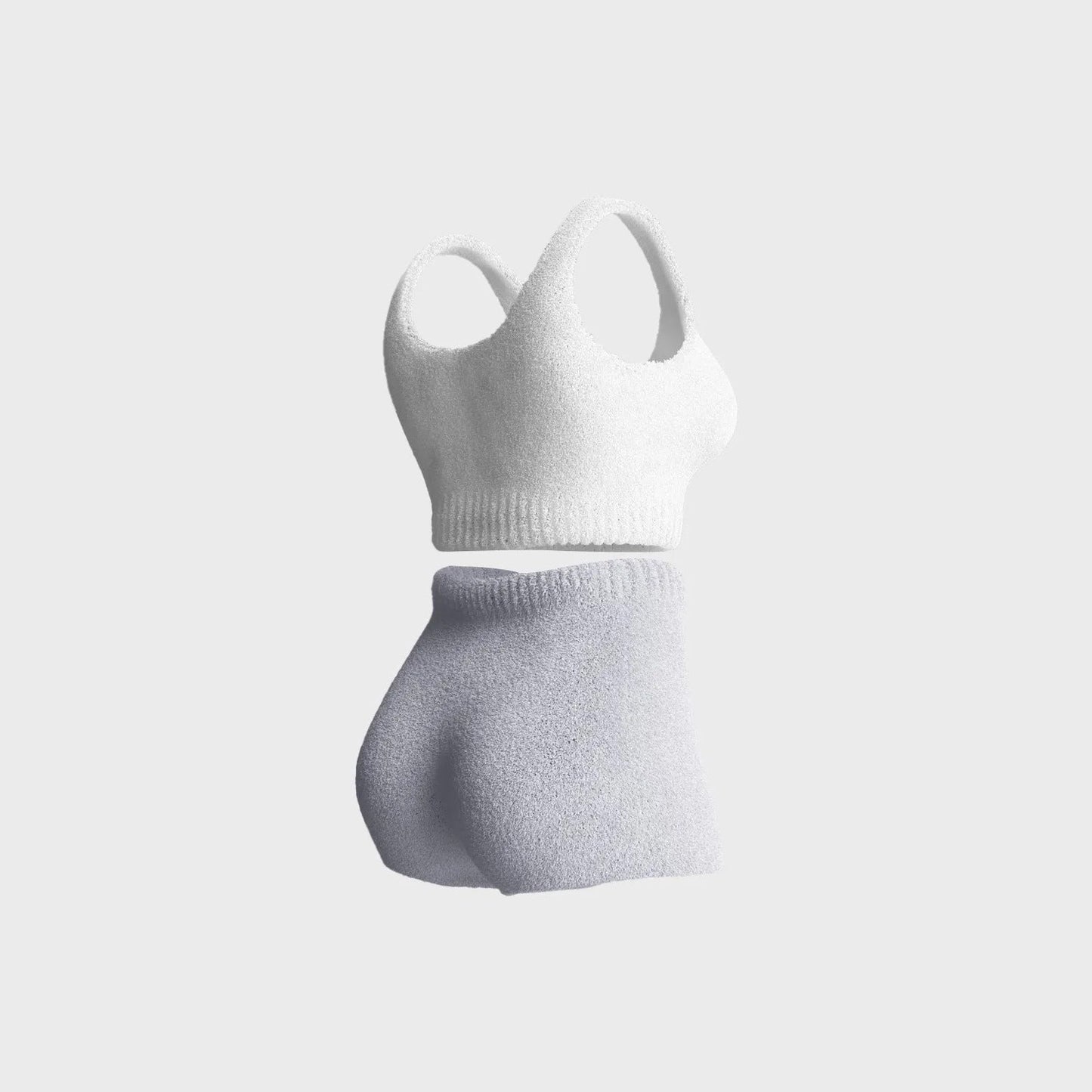 Jane – Drieledig Fluffy Set met Spaghettibandjes Top en Shorts