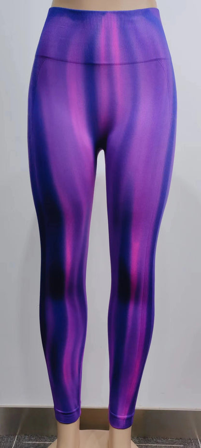 Adele – Nahtloze Hooggetailleerde Fitness Yoga Broeken met Aurora Tie-Dye Print voor Dames