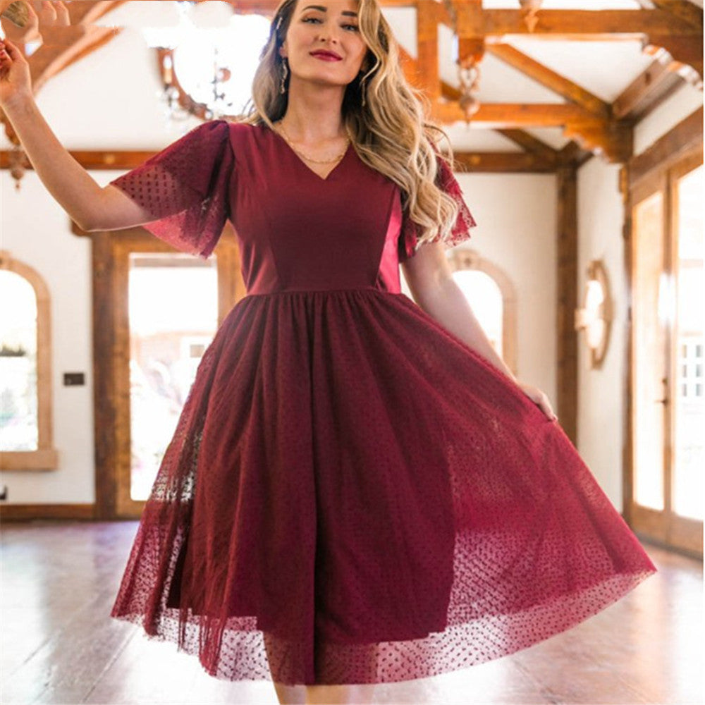 Abigail – Vloeiende Chiffon Lange Mouwen V-Hals Zoete Tuniekjurk