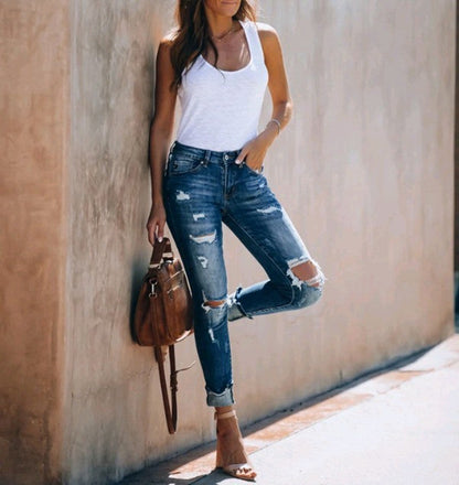 Faith – Retro High-waist Jeans met Scheurdetails en Slankheidseffect