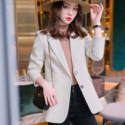 Claire – Vegan Leren Damesblazer met Klassiek Karo-Patroon