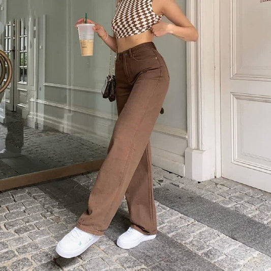 Leslie – Retro Damesjeans in Effen Bruin