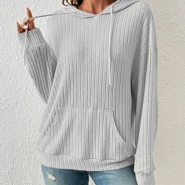 Amanda – Lange Mouwen Hoodie met Zakken en Ingezakte Strepen