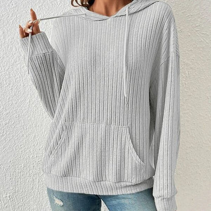Amanda – Lange Mouwen Hoodie met Zakken en Ingezakte Strepen