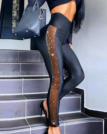 Harriet – Strakke Broek met Strass-Mesh-Stiksel