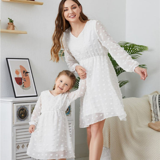 Abigail – Vloeiende Chiffon Lange Mouwen V-Hals Zoete Tuniekjurk
