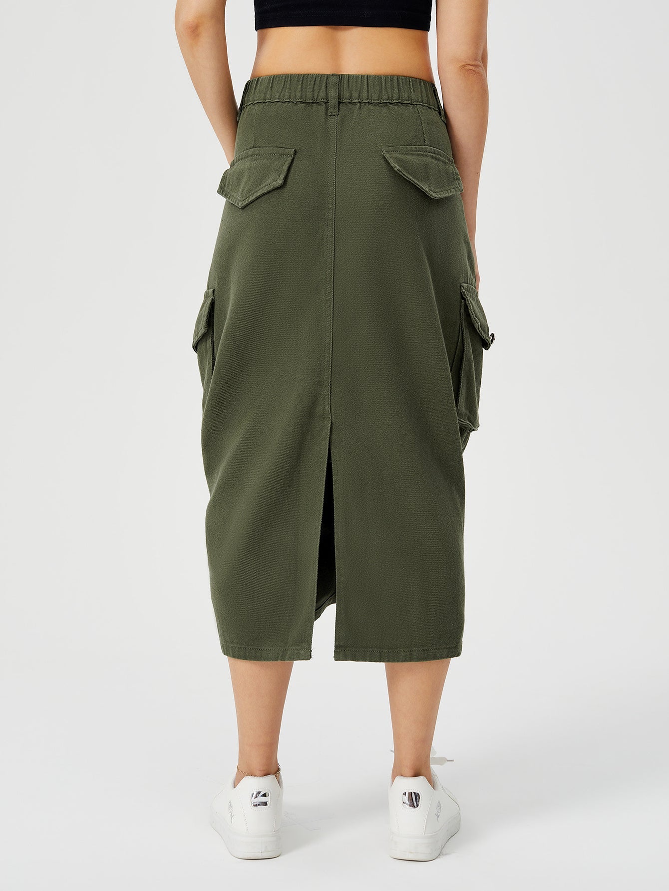 Amelia – Langer Cargo-Rock für Damen mit hohem Bund und Frontschlitz