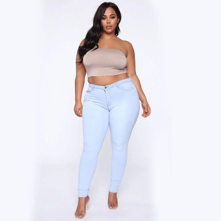 Hayley – Hoogwaardige elastische denim potloodbroek in grote maten