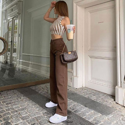 Leslie – Retro Damesjeans in Effen Bruin