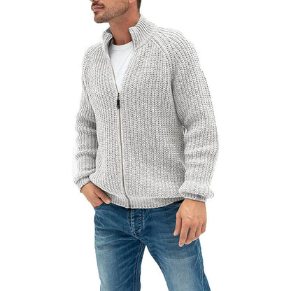 Tim – Pullover Cardigan met Rits en Opstaande Kraag in Effen Kleur