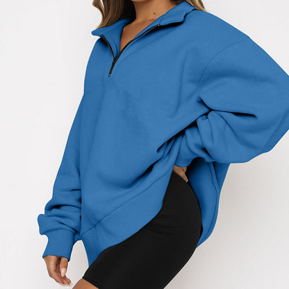 Megan – Losse Casual Sweatshirts met Rits en Omgeslagen Kraag