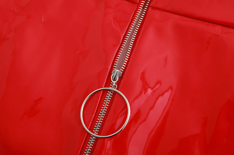 Jennifer – Kurzrock mit Ringreißverschluss aus hochwertigem glänzendem veganem Leder