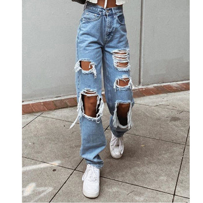 Anna – Smal gesneden damesjeans met scheuren