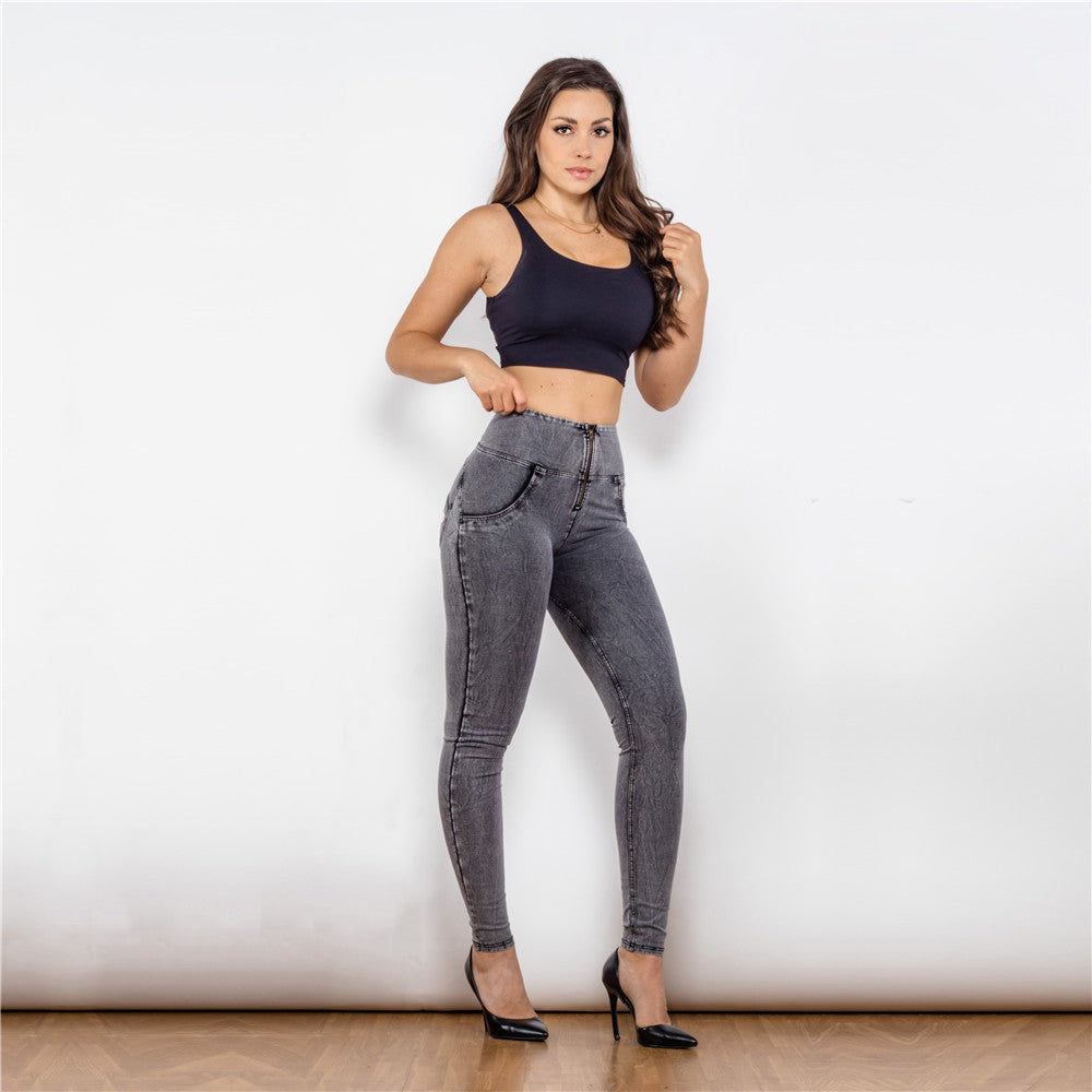 Kathleen – Hoog getailleerde grijze Jeggings met Push-Up effect en Anti-Cellulite functie