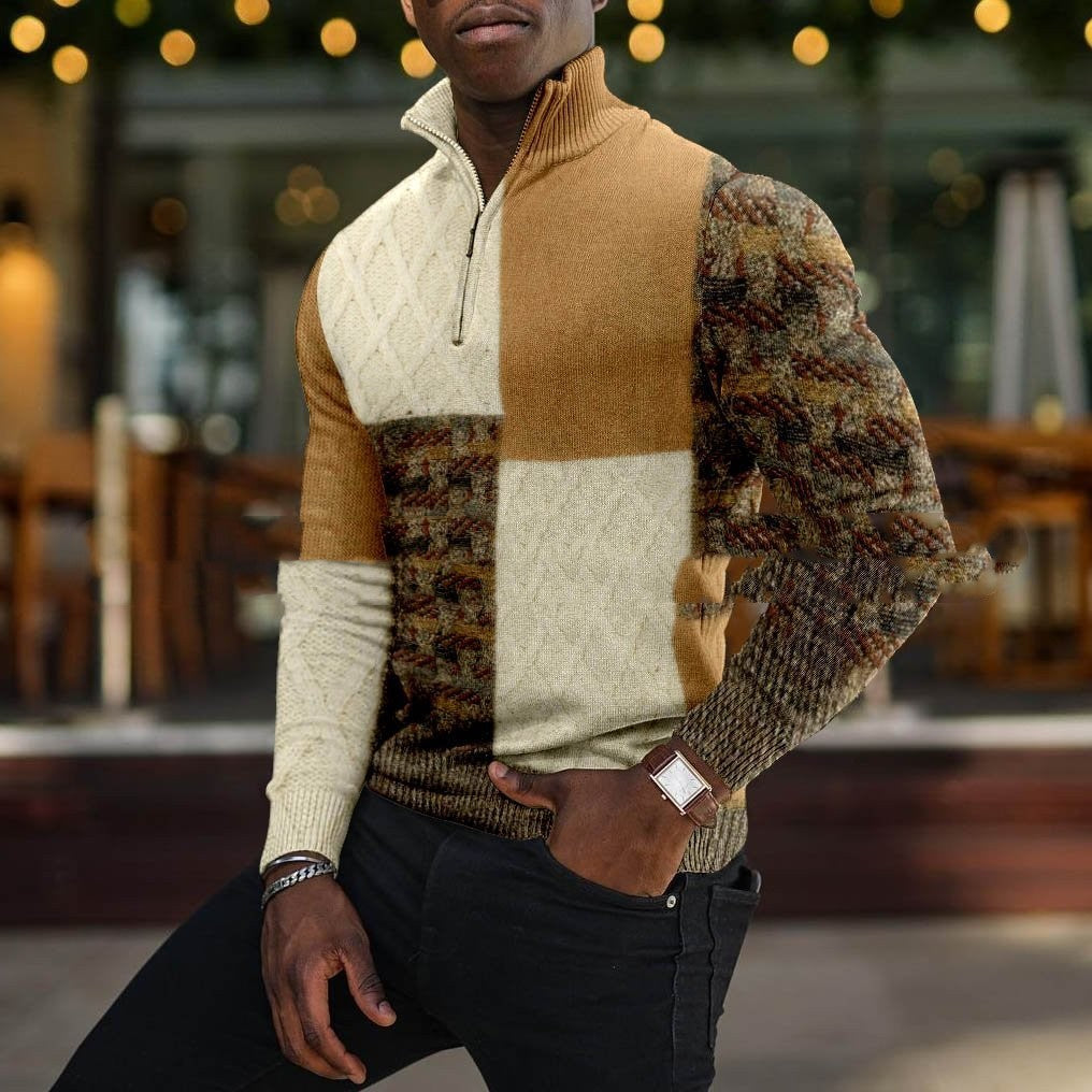 Ricky – Luchtige Pullover met Revers en Digitale Print voor Heren
