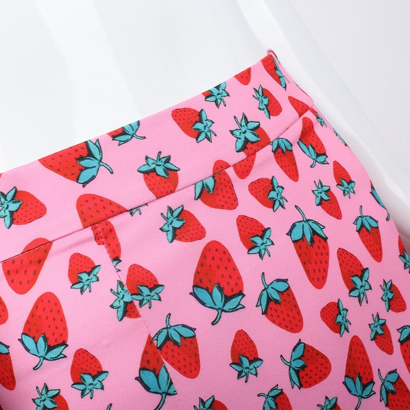 Donna – A-lijn Minirok met Kersenprint en Hoge Taille